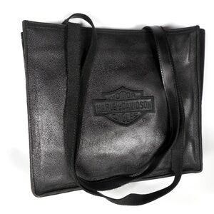 Harley Davidson Black Leather Embroidered Logo Should Satchel Bag Tote Purse